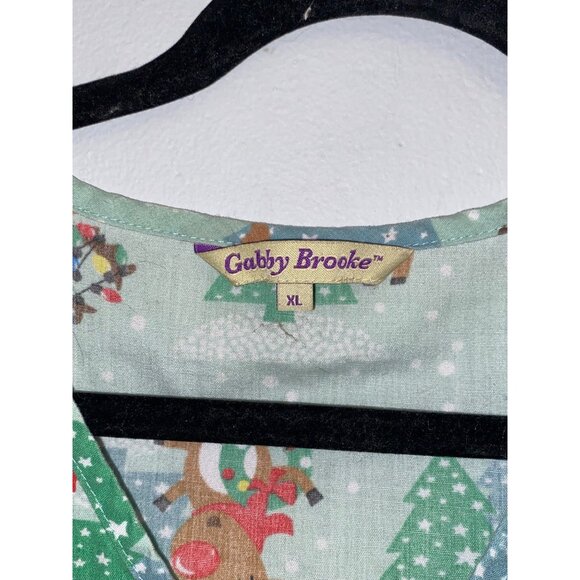 Women's Gabby Brooke Christmas Tree Reindeer Medical Nurse Scrub Top Size XL - Picture 7 of 9